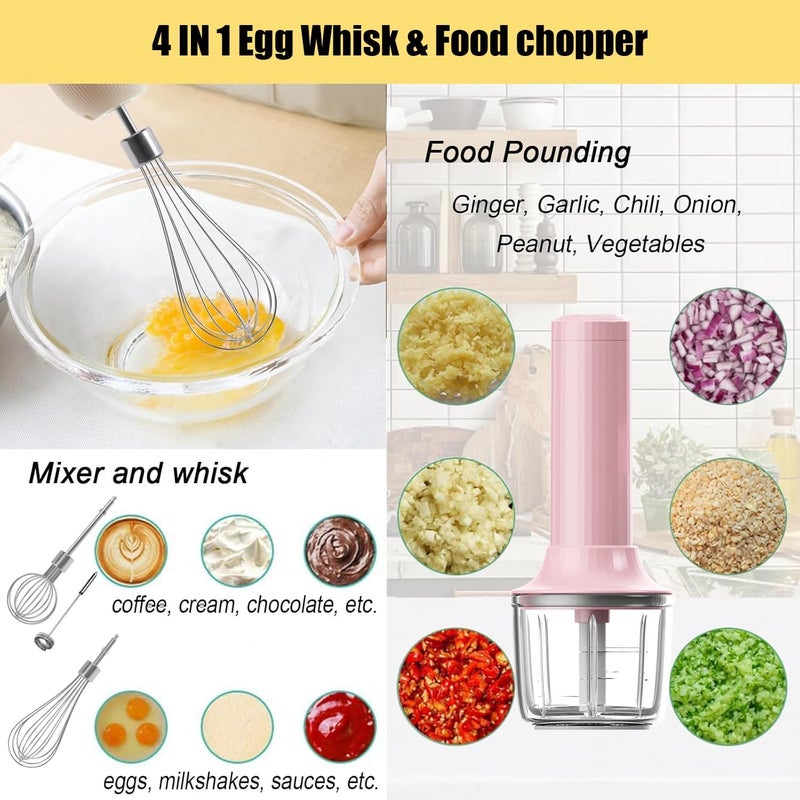 PowCube Cordless Hand Mixer with Whisk and Forther Wand,Electric Whisk, Milk Frother,Coffee Frother, Whisks for Cooking,Handheld Frother,Food Chopper, Baby Food Maker,4-Speed, 10Oz - Image 3